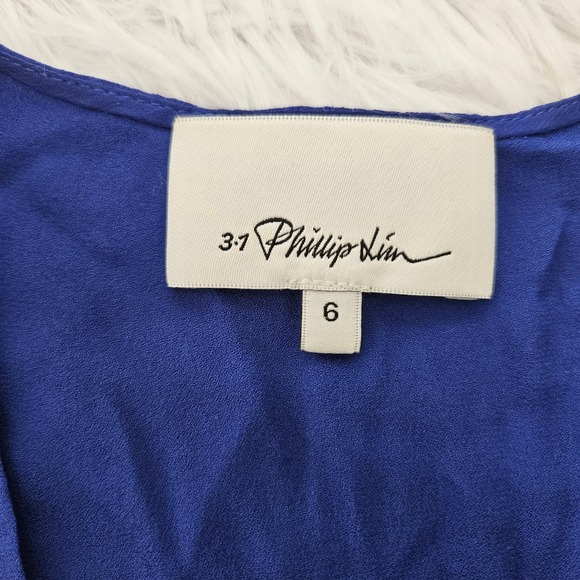 3.1 Phillip Lim Sz 6 Royal Blue 100% Silk Cap Sleeve Semi Sheer Minimalist Top - Picture 7 of 8